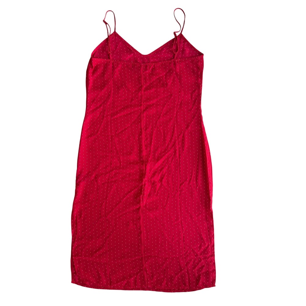 Lulus Womens S Red White Polka Dot V-Neck Adjustable Straps Midi Slip Dress Chic - Picture 2 of 15